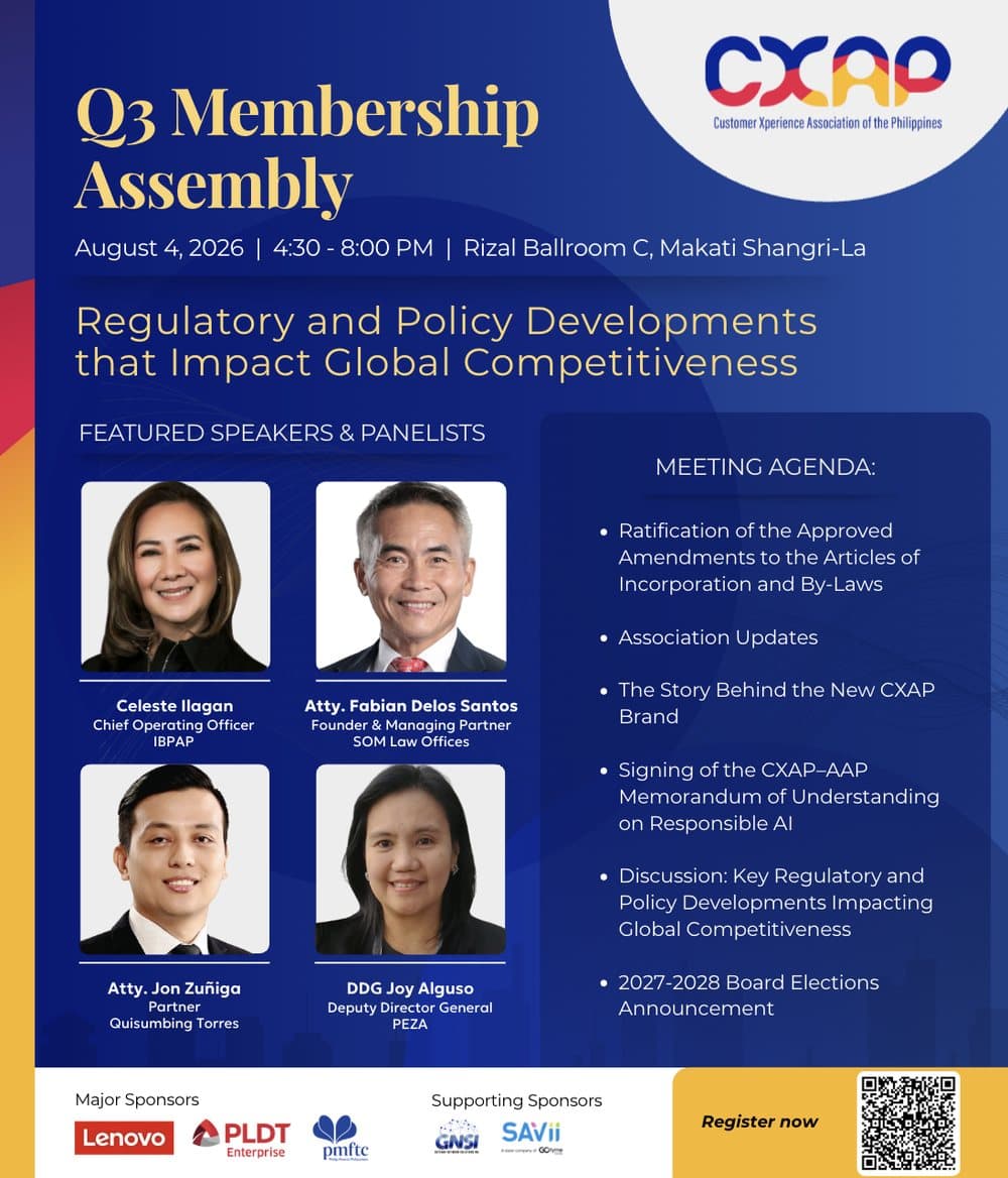 Poster for the Q3 Membership Assembly, August 4, 2026 at Rizal Ballroom C, Makati Shangri-La
