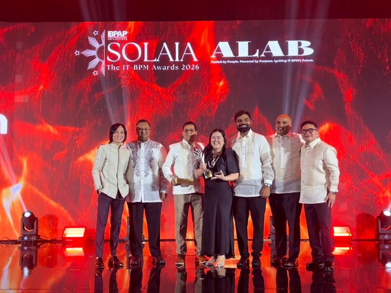 The Ascendion team accepting the AI Impact Award on stage at the 2026 SOLAIA IT-BPM Awards
